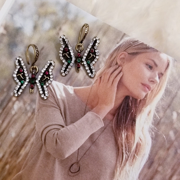 Turkish Crystal Enamel Butterfly Earrings - Picture 4 of 16